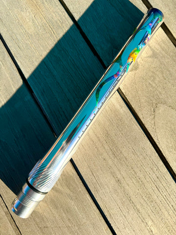 Freak XL 14 inch Barrel Tip Front / Freak style - Raw gloss base with Rainbow acid wash anodzied flames